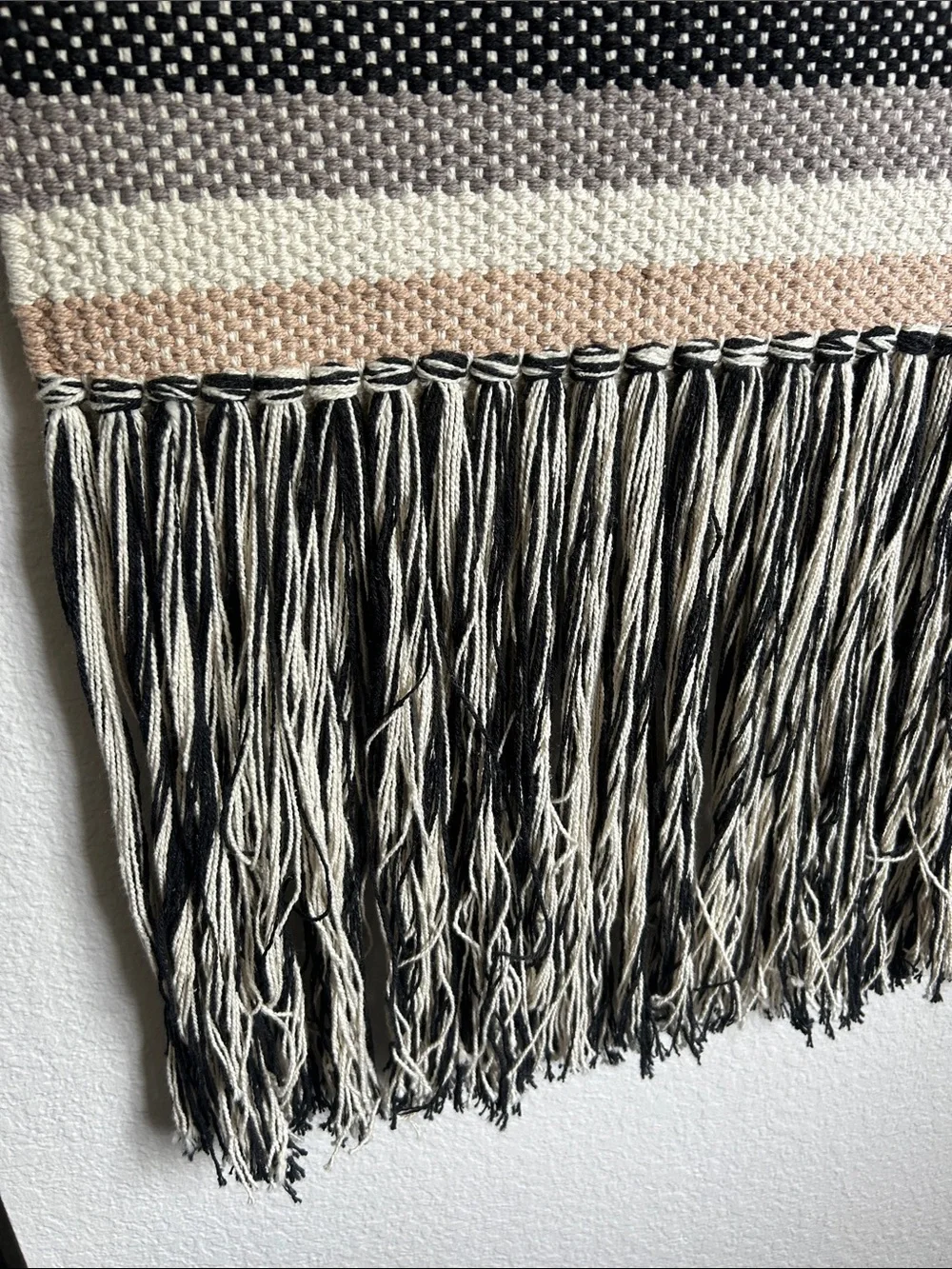 Handwoven Cream, Black and Blush Boho Wall Tapestry -